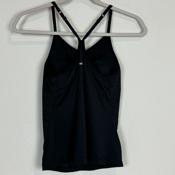 Saucony Black Grey Cropped Tights & Striped Tank Top Set M - Picture 10 of 13